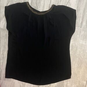 LOFT Black Blouse with Gold Trim